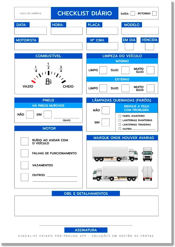 Modelo de checklist diário pronto para impressão