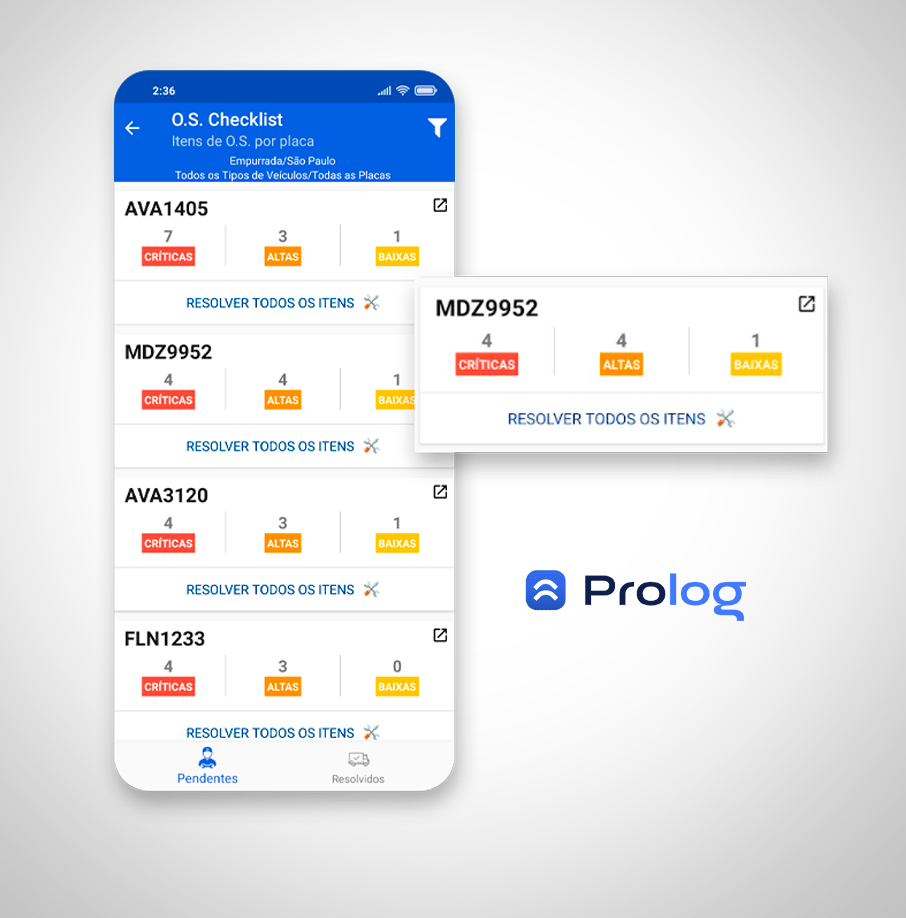 Alternativa digital para a lista de inspeção de frotas.