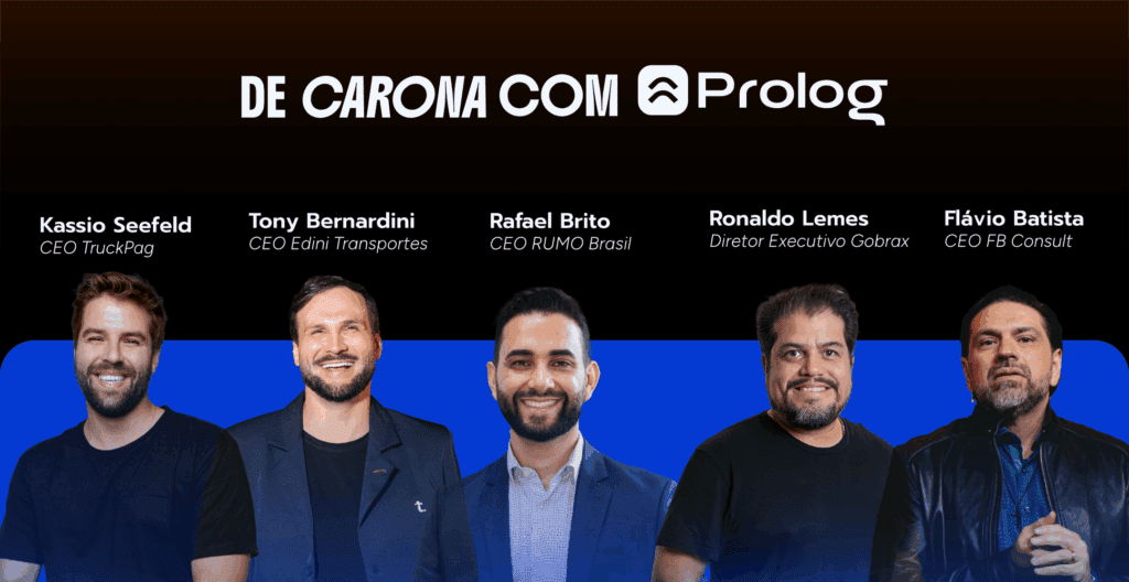 Da esquerda para a direita, temos a foto do Kássio, Tony, Rafael, Ronaldo e Flávio; grandes nomes do setor do transporte rodoviário de cargas.